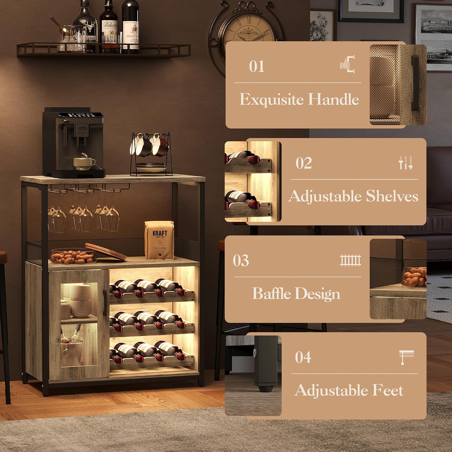 3 Tier Wine Bar Cabinet LED Li - Home Bar And Cabinet review and price