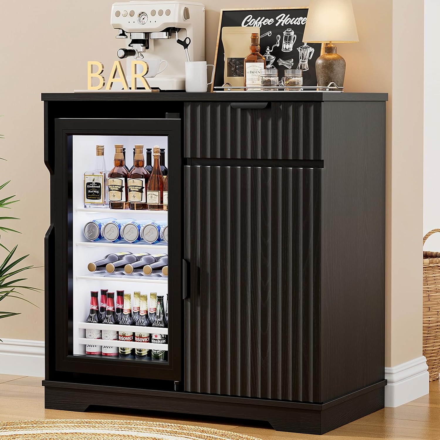 Fluted Coffee Bar Cabinet with - Home Bar And Cabinet review and price