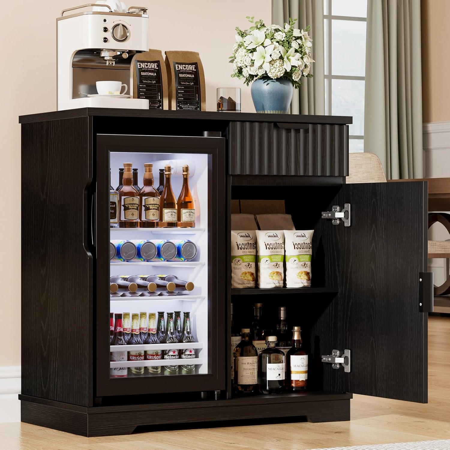 Fluted Coffee Bar Cabinet with - Home Bar And Cabinet review and price