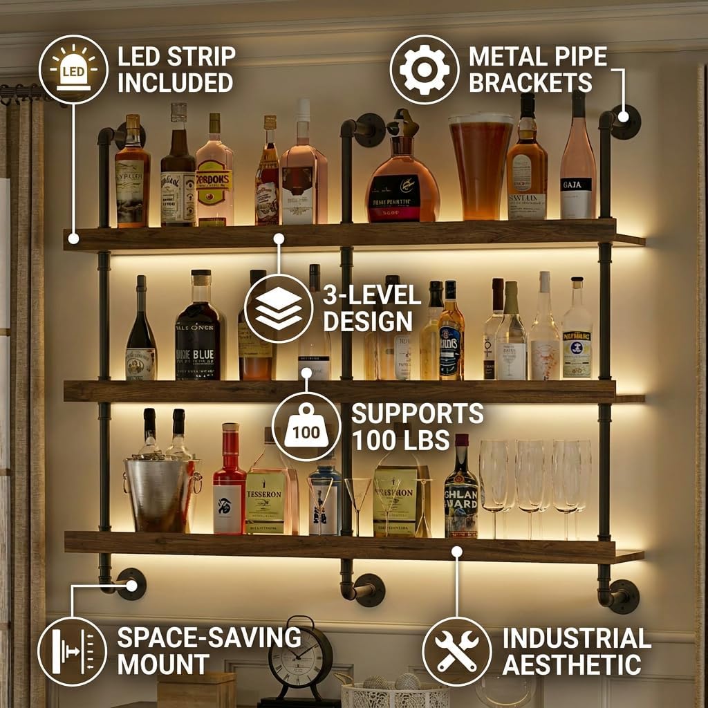 Wall Mounted Wine Rack With LE - Home Bar Stand review and price
